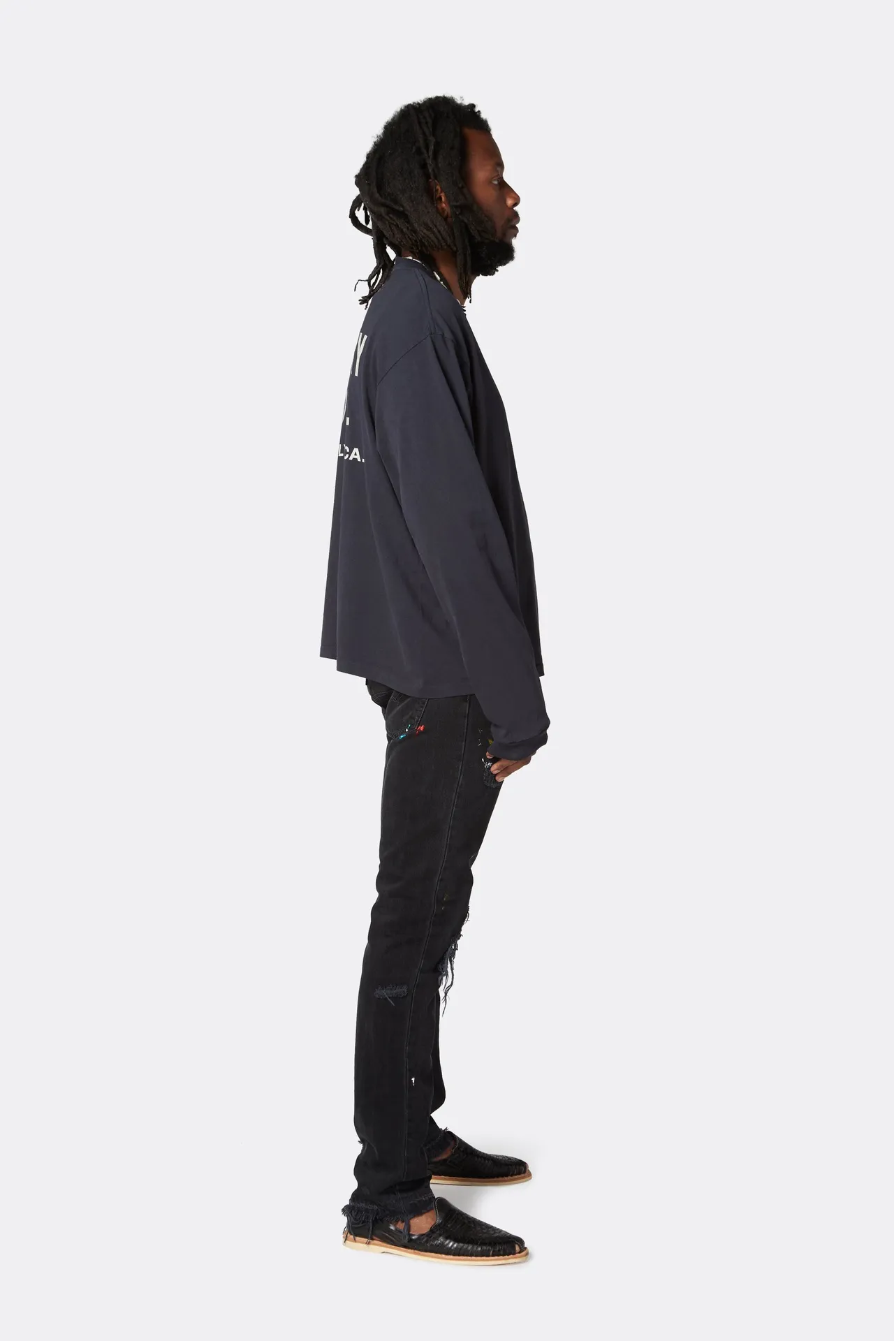 GALLERY DEPT. SOUVENIR L/S TEE Black Basic English Logo Long Sleeves Washed Black S-XL Heavy Washed Vintage Cylindrical Seamless Linen Cotton Fabric